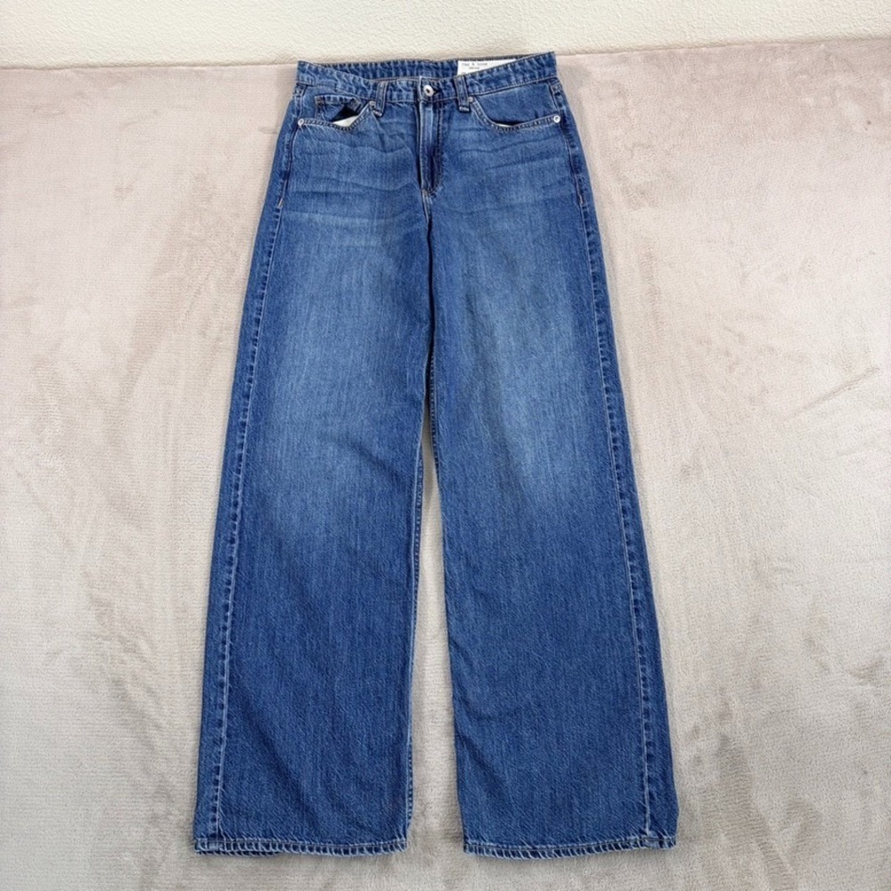 Rag & Bone New York Lori Mid Rise Wide Leg Jeans in Covington Blue Women 26